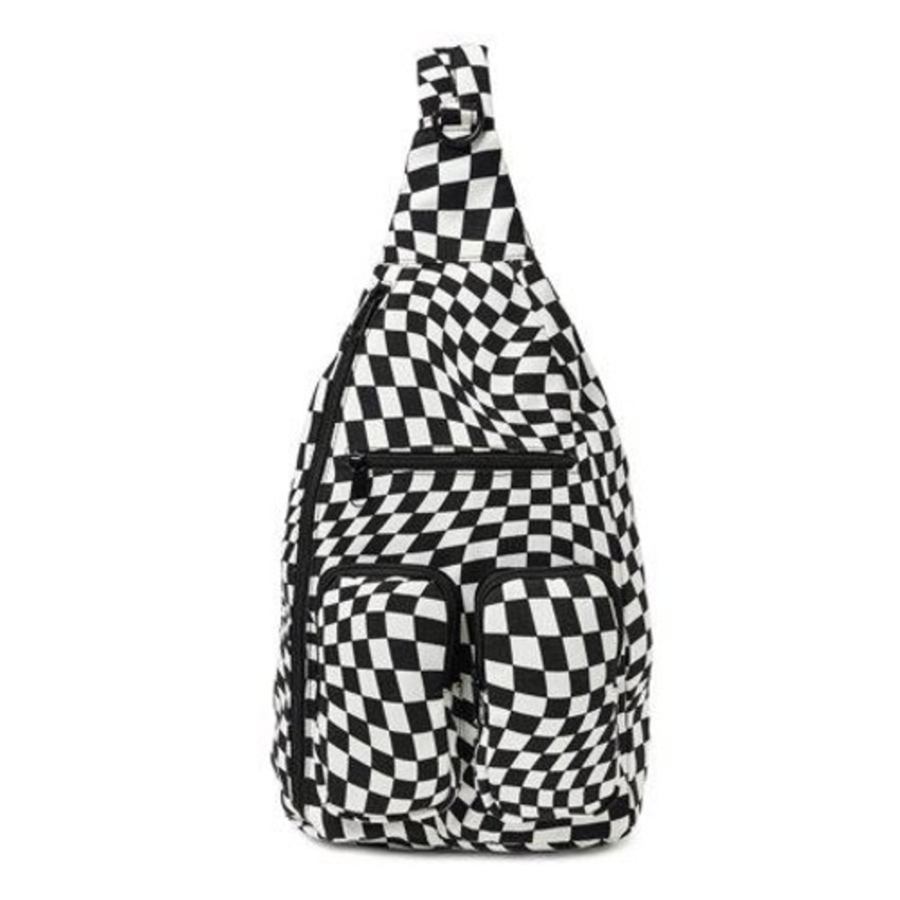No Boundaries Cargo Sling Bag Womens OS Black White Checker Print